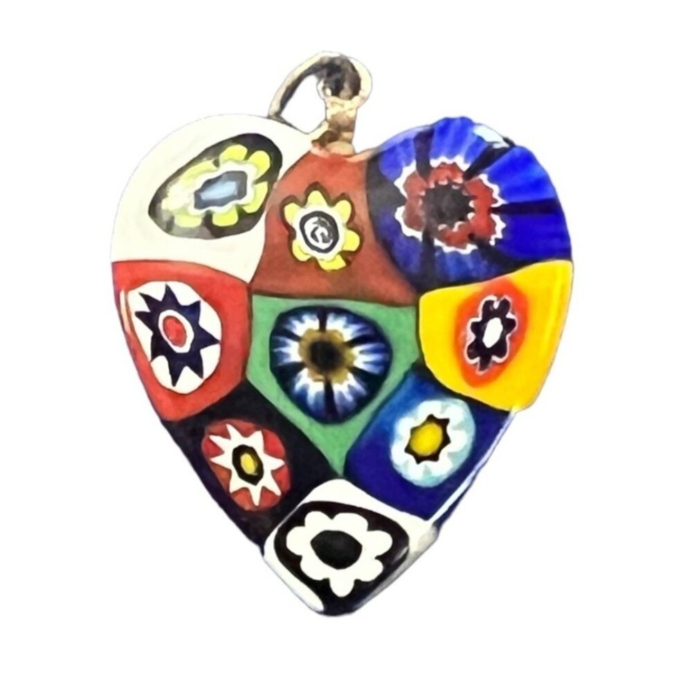 Boho Heart Charm with Necklace Circle 1" Cute Floral Hippie Jewelry